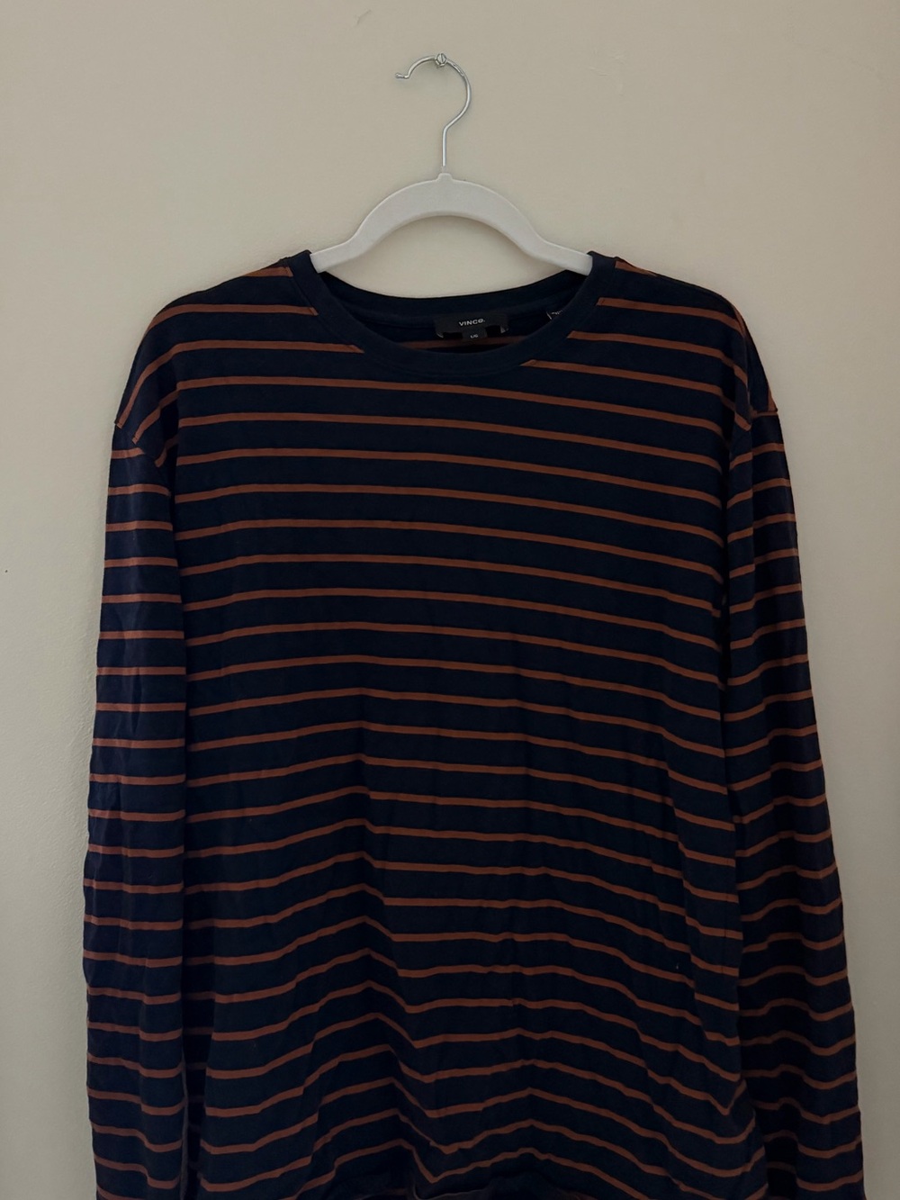 Vince Navy and Orange Striped Long-Sleeve Tee